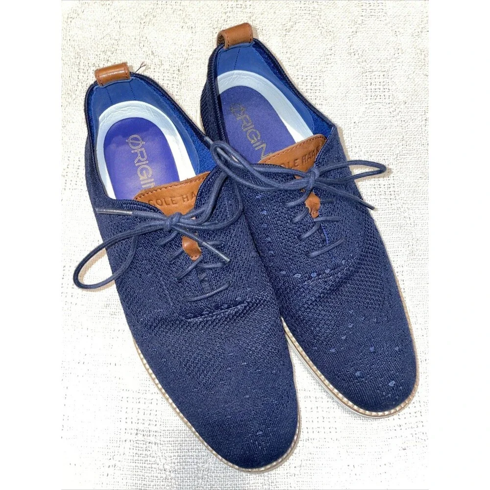 Cole Haan Original Grand Men’s Wingtip Casuals Size 9.5 M Blue Fabric Athleisure